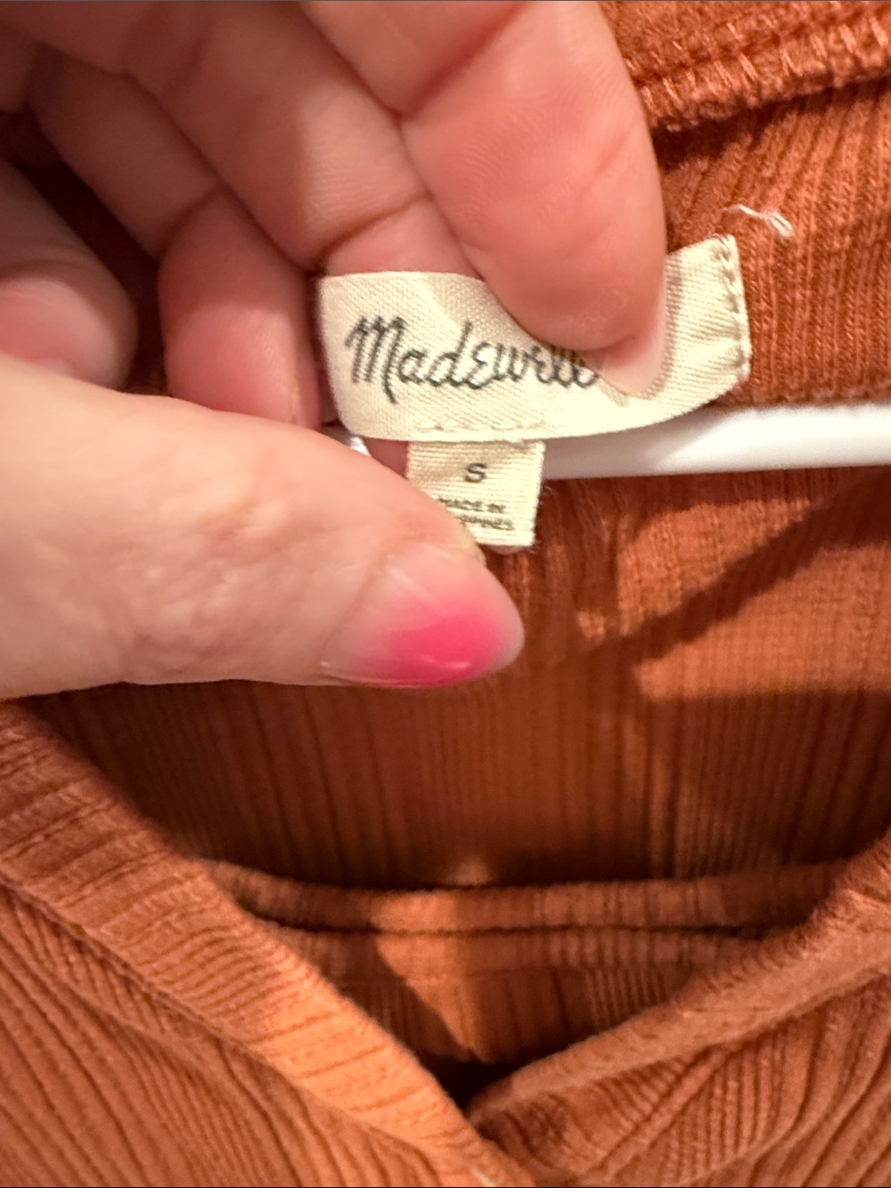 Madewell Rust Orange Ribbed Button-Front Top - Picture 2 of 7
